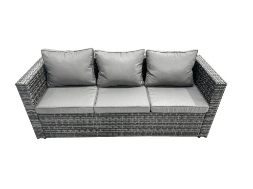 Fimous Outdoor Rattan Garden Furniture Set 9 Seater Patio Lounge Sofa Set with Square Coffee Table 2 Side Table 3 Footstools Dark Grey Mixed