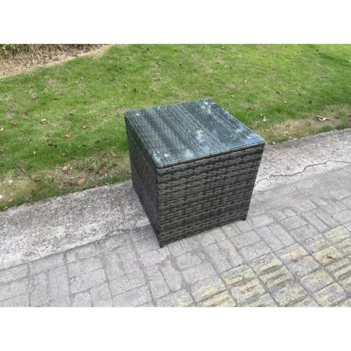 Fimous Outdoor Lounge Sofa Set Wicker PE Rattan Garden Furniture Set with Oblong Coffee Table Side Table 2 Small Footstools Dark Grey Mixed