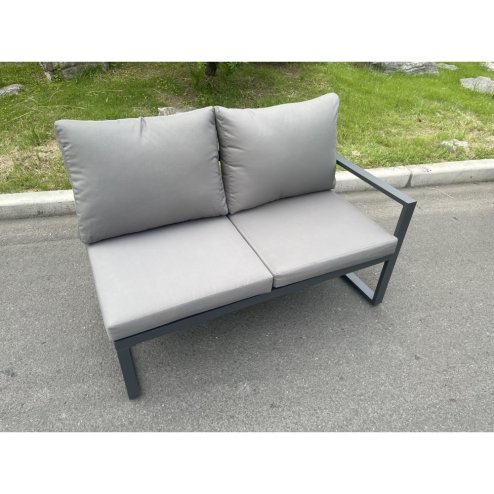 Fimous Aluminum Outdoor Garden Furniture Corner Sofa Gas Fire Pit Dining Table Sets Gas Heater Burner Dark Grey 7 Seater