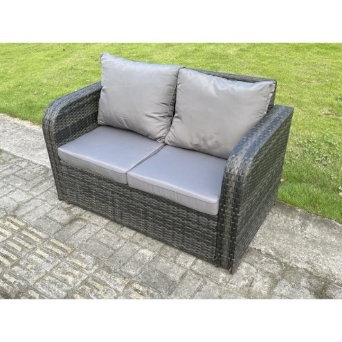 Fimous 6 Seater Rattan Outdoor Furniture Garden Dining Set Patio Height Adjustable Rising lifting Table Love Sofa Chair With 2 Side Tables Stools
