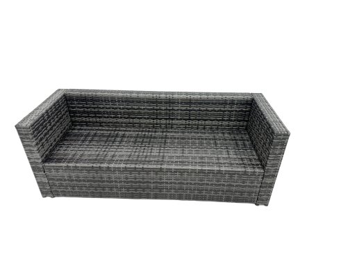 Fimous Rattan Dining Table Sofa Set with 2 Side Tables Big Footstool Outdoor Garden Furniture Set Dark Grey Mixed