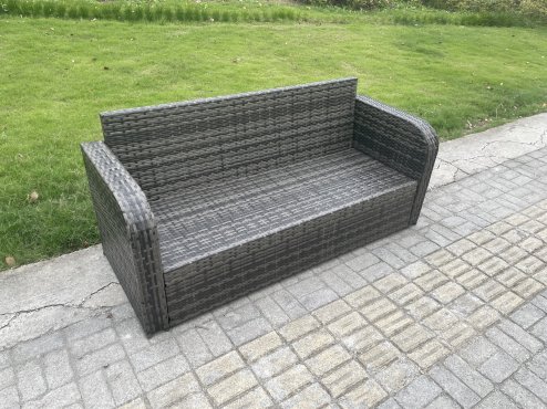 Fimous 6 Seater Garden Furniture Sofa Set Rectangular Dining Table Indoor Outdoor Rattan Set Dark Grey Mixed