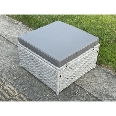 Fimous Outdoor PE Rattan Garden Funiture Set Height Adjustable Rising Lifting Table Sofa Dining Set with 2 Big Footstools