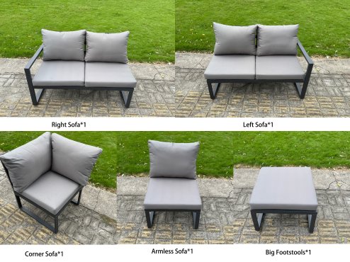 Fimous 10 Pieces Aluminium Garden Furniture Sets with Adjustable Rising Lifting Dining Table,Chair,2 Small Footstools 11 Seater Corner Sofa Set Dark Grey