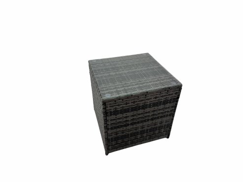 Fimous Outdoor PE Rattan Garden Furniture Sofa Set with Square Coffee Table 2 Small Stools 2 Chair Side Table Dark Grey