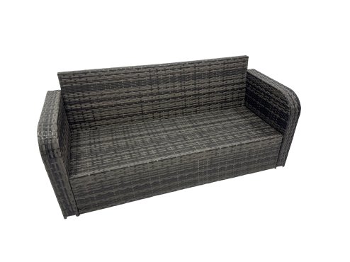 Fimous 8 Seat Outdoor Wicker PE Rattan Garden Furniture Set Dining Table Sofa Set with 2 Big Stools 2 Side Tables Dark Grey Mixed