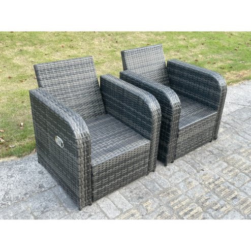2 PC Dark Grey Mixed Curved Rattan Adjustable Reclining Arm Chair Sofa Outdoor Garden Furniture Accesory