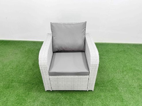 Fimous 8 PCs Rectangular Coffee Table Set Reclining Chair Inclining Sofa Seat 2 Big Footstool 2 Small Stool Light Grey