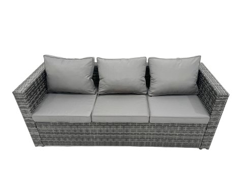 Fimous Rattan Dining Table Sofa Armchair Set with 2 Side Tables 2 Small Footstools Outdoor Garden Furniture Set Dark Grey Mixed