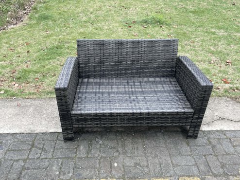 Fimous Garden Furniture Sets 4 Pieces Wicker Rattan Furniture Manual Wicker Patio Sofa Patio Conversation Set with Big Footstool Dark Grey Mixed