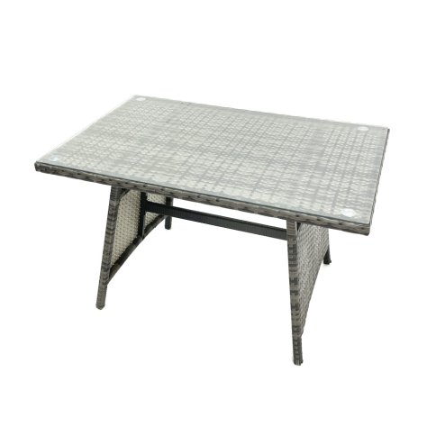 Fimous Outdoor Garden Furniture Set Rattan Sofa Dining Table Set with Reclining Chair Big Footstool Dark Grey Mixed