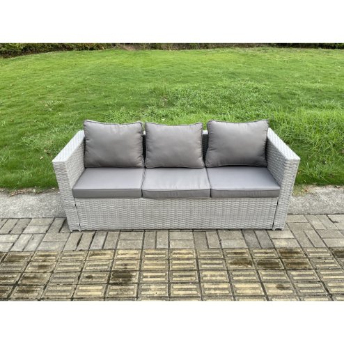 Fimous Outdoor Garden Dining Sets Rattan Furniture Gas Fire Pit Dining Table With 2 Armchairs Side Table 3 Footstools Light Grey