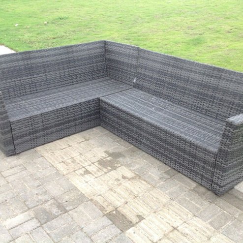 Fimous High Back Grey Mixed Outdoor garden furniture Rattan Corner Sofa Dining Set Table 6 Seater left corner