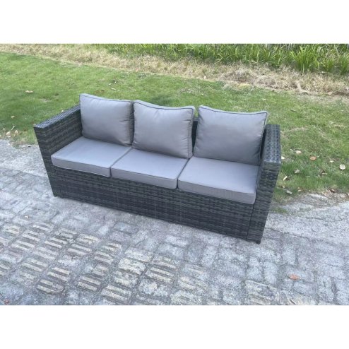 Fimous PE Wicker Outdoor Garden Furniture Set Patio Rattan Rectangular Dining Table Lounge Sofa with Big Footstool Side Table 7 Seater Dark Grey Mixed