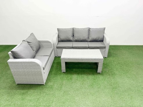 Fimous 5 Seater PE Rattan Wicker Garden Furniture Patio Conservatory Sofa Set with Oblong Coffee Table 3 Seater Sofa Love Sofa