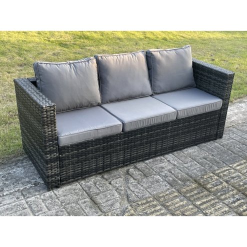Fimous Outdoor Rattan Garden Furniture Lounge Sofa Set With Oblong Rectagular Coffee Table 2 Stools