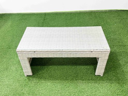 Fimous Rattan Garden Furniture Set 8 Pieces Outdoor Garden Sofa Oblong Coffee Table Set with 2 Chairs 3 Footstools Light Grey Mixed