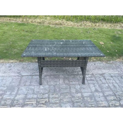 Fimous 11 Seater Outdoor Wicker Garden Furniture Rattan Lounge Sofa Set Patio Rectangular Dining Table with 2 Small Footstool Dark Grey Mixed