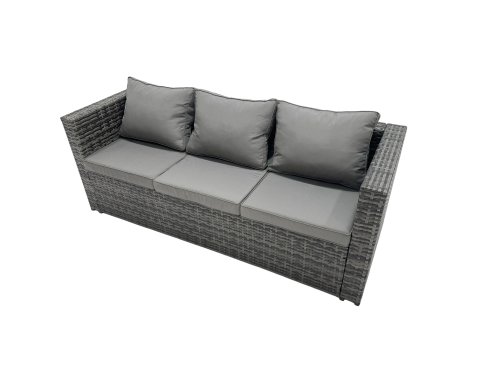 Fimous Rattan Garden Furniture Dining Set 9-seater Patio Coffee Table Sofa Set with 2 Small Stools 2 Side Tables Dark Grey Mixed