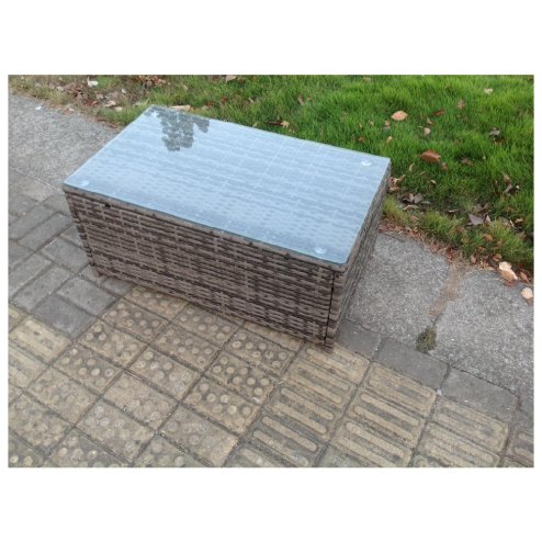 Fimous High Back Rattan Garden Furniture Set with Loveseat Sofa Rectangular Coffee Table 3 Footstools Side Table Indoor Outdoor Patio Lounge Sofa Set Dark Grey Mixed