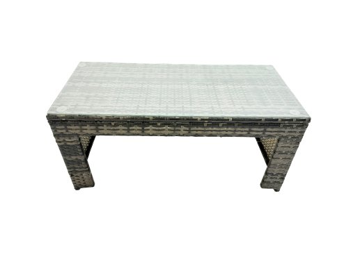 Fimous Outdoor Love Sofa Set 10 Seat Rattan Garden Furniture Set with Oblong Coffee Table 4 Stools Dark Grey Mixed