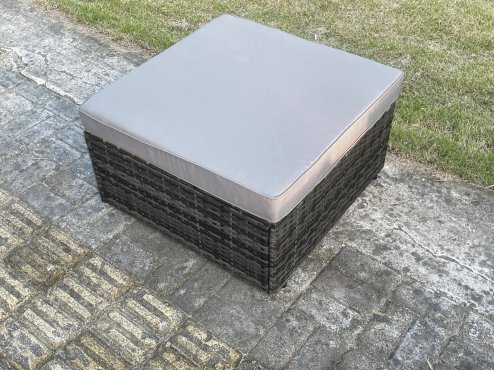 Fimous 7 Seater Outdoor Furniture Garden Dining Set Rattan Corner Sofa Set with Rectangular Coffee Table Big Footstool Dark Grey Mixed