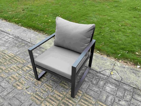Fimous 9 Pieces Aluminium Garden Furniture Set with Cushions, Patio Furniture Set with Adjustable Rising Lifting Dining Table Dark Grey