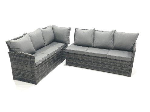 Fimous 9 Seater Outdoor Garden Furniture Set Wicker PE Rattan Corner Sofa Set with Square Coffee Table 2 Big Footstool Dark Grey Mixed