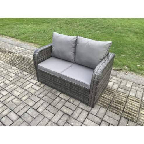 Fimous Outdoor Rattan Garden Furniture Lounge Sofa Set With Oblong Rectangular Dining Table 2 PC Reclining Chair Side Table