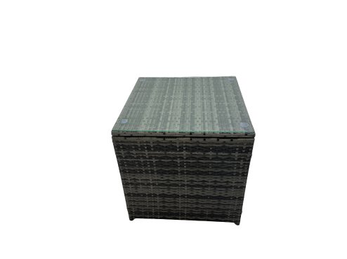 Fimous 6 Seater Wicker PE Rattan Furniture Outdoor Dining Table Double Seat Sofa 2 Side Table 2 Big Stools Set Dark Grey Mixed