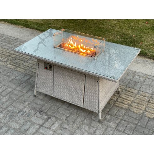 Fimous Light Grey U Shape Lounge Sofa Dining Set With Gas Fire Pit Dining Table Garden Furniture Set Heater Burner