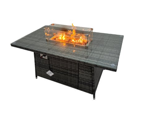 Fimous Rattan Garden Furniture Dining Set 11-seater Gas Firepit Dining Table Corner Sofa Set with 3 Stool Side Table Dark Grey Mixed