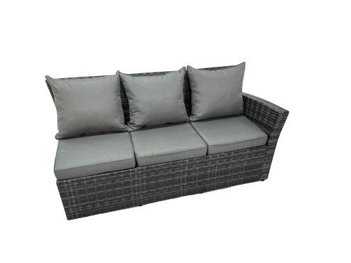 Fimous 9 Seat Poly Rattan Outdoor Patio Oblong Coffee Table Corner Sofa Set with 2 Big Stool Chair for Garden Backyard Dark Grey Mixed