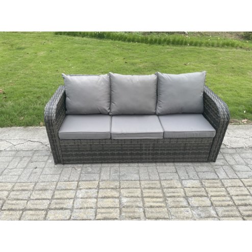 Fimous Outdoor Rattan Garden Furniture Set Rattan Lounge Sofa Set with Rectangular Coffee Table 2 Side Tables Dark Grey Mixed