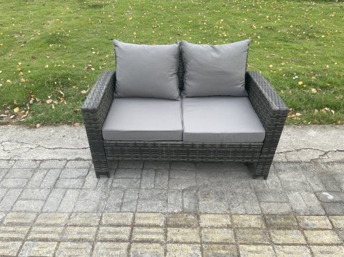 Fimous 7 Seater PE Wicker Outdoor Garden Furniture Set Patio Furniture Rattan Rectangular Dining Table Lounge Sofa with 3 Footstools