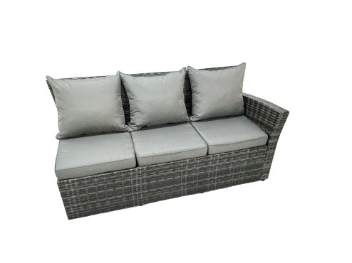 Fimous 11 Seat Rattan High Back Corner Sofa Set Patio Coffee Table Sets with 3 Stools Chair Dark Grey Mixed