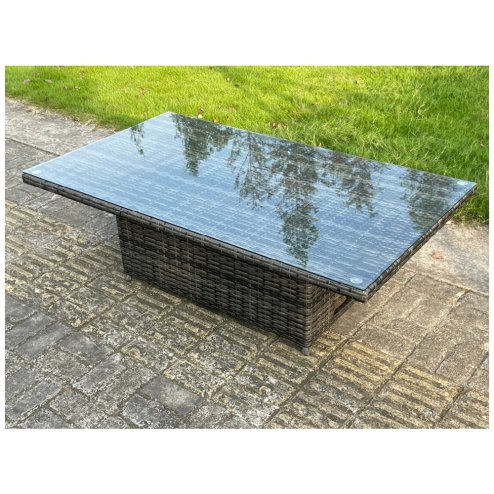 Fimous 8 Seater?Outdoor Rattan Garden Furniture Adjustable Rising Lifting Table Armchairs Dark Grey Mixed