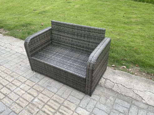 Fimous Outdoor Rattan Garden Furniture Set 9 Seater Patio Love Sofa Set with Rectangular Dining Table 3 Footstools Dark Grey Mixed