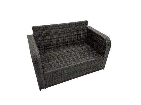 Fimous Rattan Garden Outdoor Furniture Set Love Sofa Square Coffee Table Set with Big Stool Dark Grey Mixed