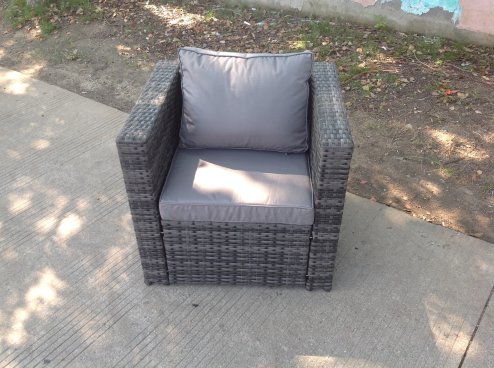 Fimous Rattan Single Sofa Chair Patio Outdoor Garden Furniture With Thick Cushion