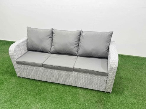 Fimous 5 Seater PE Rattan Wicker Garden Furniture Patio Conservatory Sofa Set with Rectangular Dining Table 3 Seater Sofa Love Sofa
