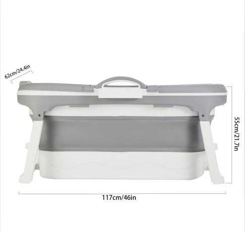 Fimous Foldable Adult Bathtub Body Spa Freestanding Soaking Tub Non-Slip Bathing Shower for Bathroom Grey