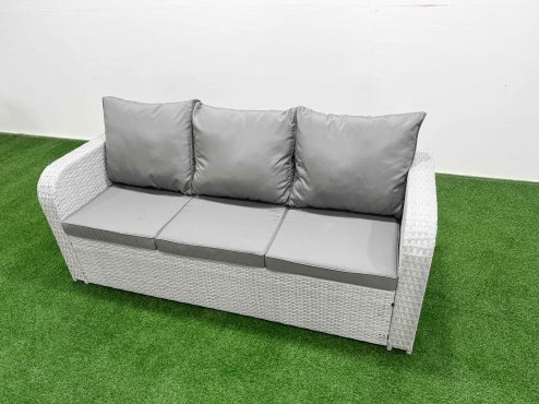 Fimous 7 Seater PE Rattan Wicker Garden Furniture Patio Conservatory Sofa Set with Square Coffee Table 3 Seater Sofa Love Sofa 2 Stools