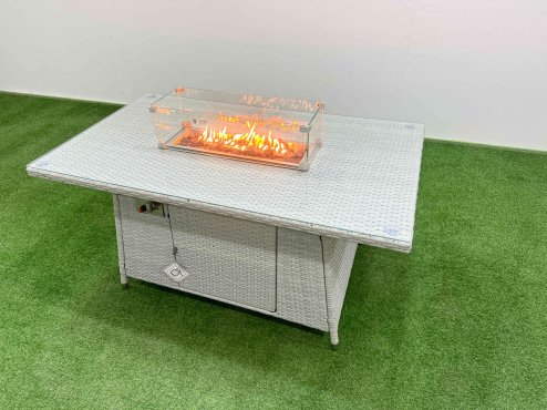 Fimous Outdoor Garden Furniture Sets 8 Seater Wicker Rattan Furniture Sofa Sets with Firepit Dining Table high Back Lounge Sofa 2 Big Footstool Light Grey