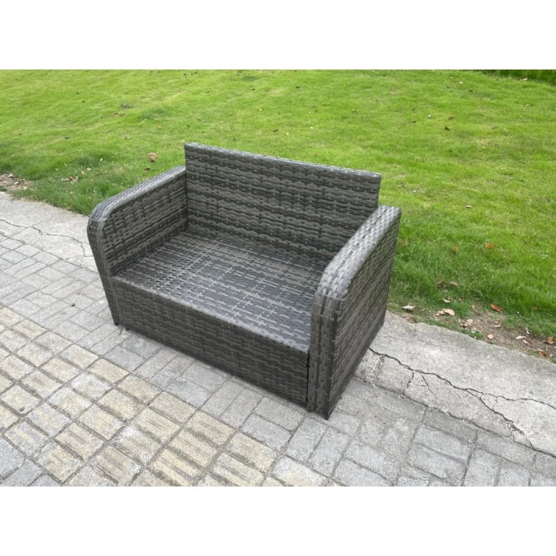 Fimous Outdoor Garden Furniture Sets 7 Pieces Wicker Rattan Furniture Sofa Sets with Rectangular Coffee Table Love seat Sofa 2 Big Footstool Side Table