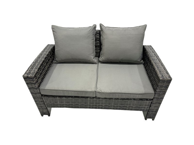 Fimous 10 Seater Wicker PE Rattan Furniture Outdoor Dining Table Double Seat Sofa 4 Stools Side Table Set Dark Grey Mixed