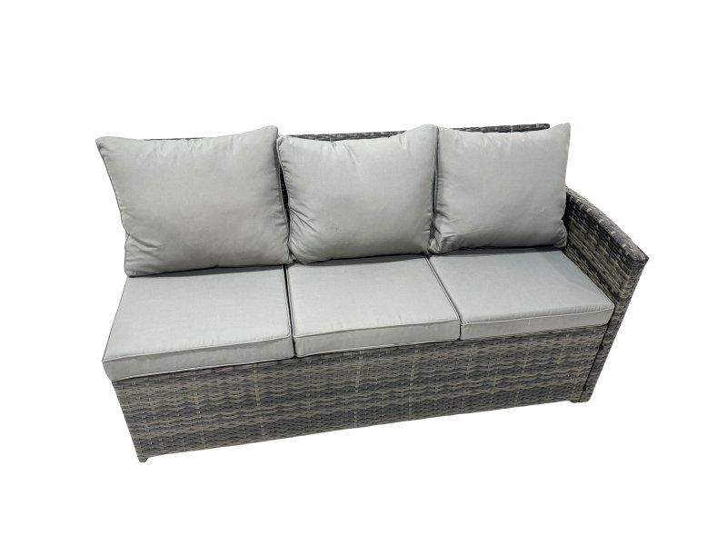 Fimous 10 Seat Poly Rattan Outdoor Patio Oblong Dining Table Corner Sofa Set with 3 Stool Chair for Garden Backyard Dark Grey Mixed