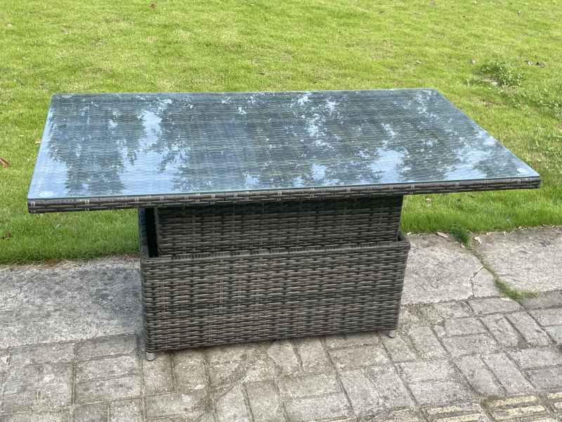 Fimous Wicker PE Outdoor Rattan Garden Furniture Set Height Adjustable Rising Lifting Table Sofa Dining Set with 2 Armchairs Dark Grey Mixed