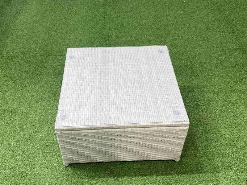 Fimous Outdoor Rattan Garden Furniture Set 7 Seater Corner Sofa Sets with Square Coffee Table Big Footstool Light Grey Mixed