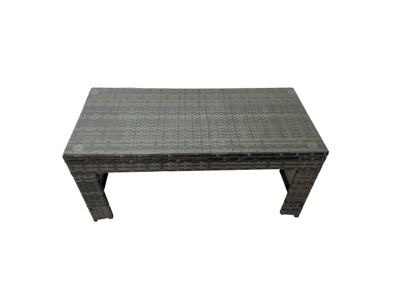 Fimous Outdoor Rattan Oblong Coffee Table Corner Sofa Sets Garden Furniture Set with Big Stool Dark Grey Mixed